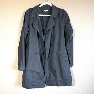 Eileen Fisher 100% Organic Linen Charcoal Gray Double-Breasted Trench Coat Sz S